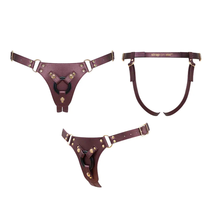 Трусики для страпона Strap-On-Me Leatherette Harness Generous One Size Aubergine — фото 7