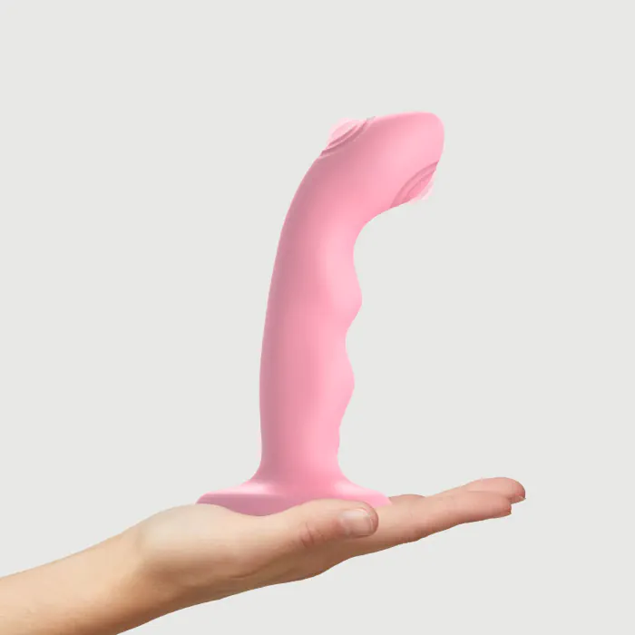 Насадка для страпона з подвійною точковою пульсацією Strap-On-Me Tapping Dildo Wave Coral Pink М — фото 2