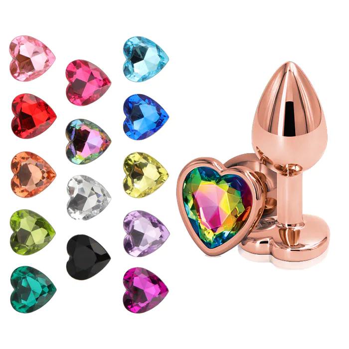 Анальна пробка металева Baby XXX Rose & Gold Metal L з кристалом-серцем