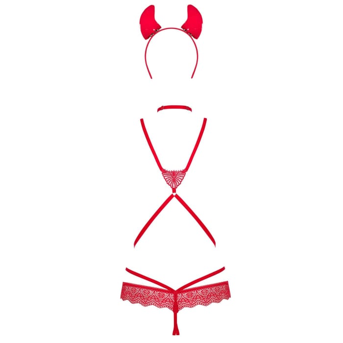 Костюм дияволиці Obsessive Evilia Red Bodysuit — фото 9
