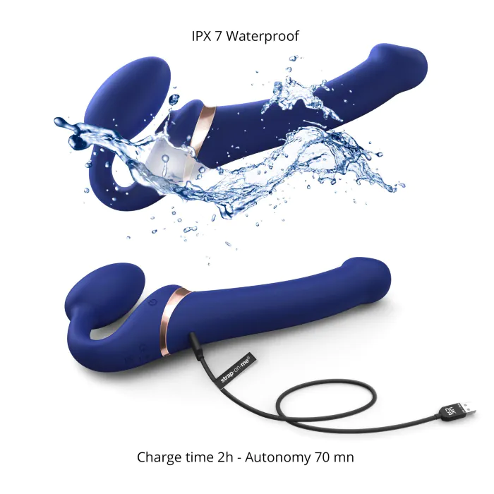 Безремінний вібрострапон з вакуумною стимуляцією Strap-On-Me Multi Orgasm Blue L — фото 4