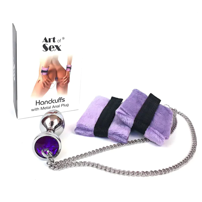 Наручники з металевою анальною пробкою Art of Sex розмір М Purple — фото 5