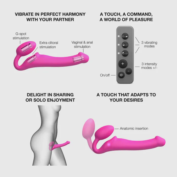 Безремінний страпон з вібрацією Strap-On-Me Vibrating Fuchsia M — фото 3