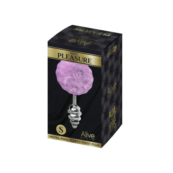 Металева анальна пробка Кролячий хвостик Alive Fluffy Twist Plug S Purple — фото 3