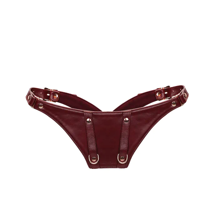 Шкіряні трусики для вібратора Liebe Seele Wine Red Forced Orgasm Strop — фото 3