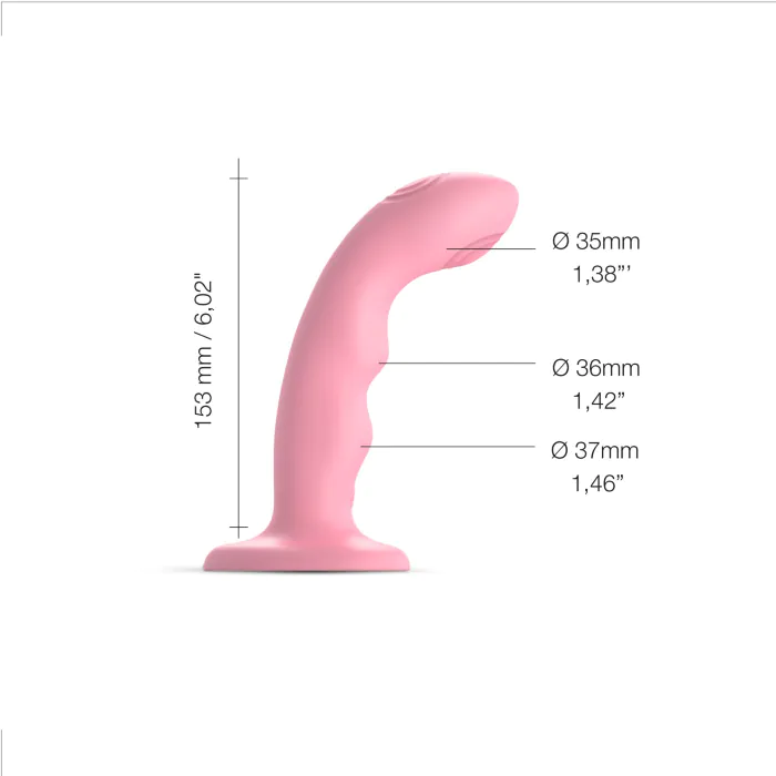 Насадка для страпона з подвійною точковою пульсацією Strap-On-Me Tapping Dildo Wave Coral Pink М — фото 3