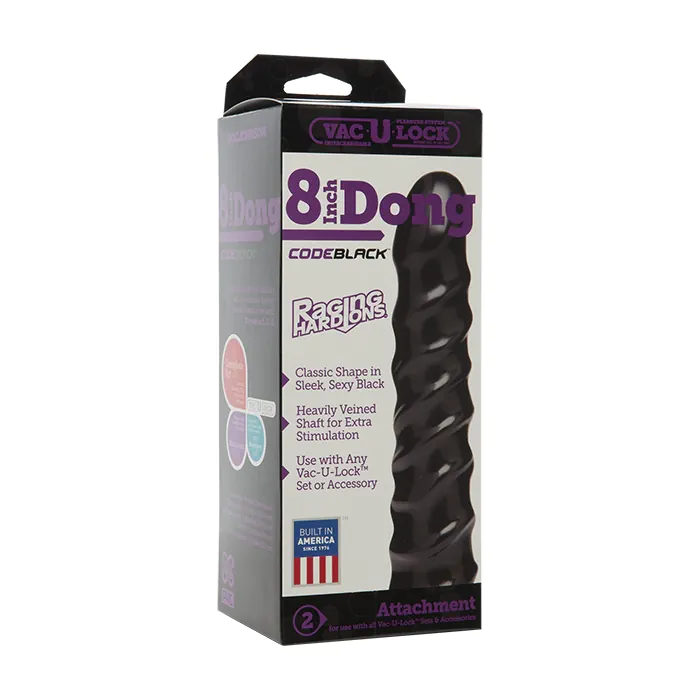 Фалоімітатор Doc Johnson CodeBlack  8 Inch Raging Vac-U-Lock зі стимулюючим рельєфом — фото 2