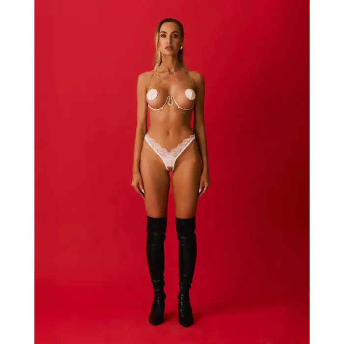 Прикраса на тіло Obsessive Lustique White harness bra S/M/L — фото 5