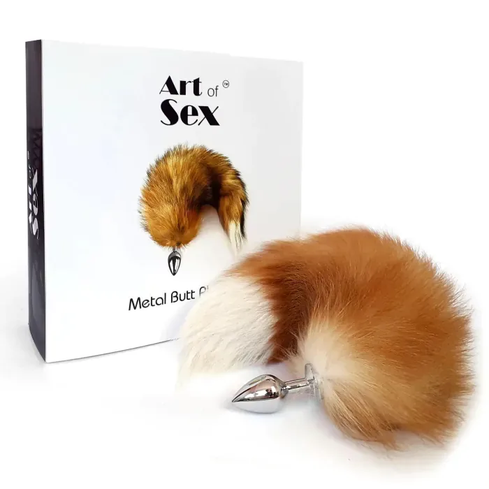 Металева анальна пробка Art of Sex Red Fox з хвостом із натурального хутра розмір М — фото 5