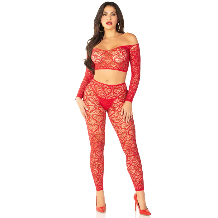 Комплект Leg Avenue Off The Shoulder Top and Footless Tights One Size Red — фото 5