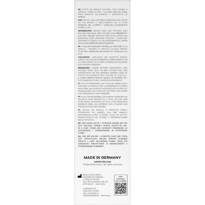 Масажна олія Satisfyer Massage Oil Vanilla 250 мл — фото 13