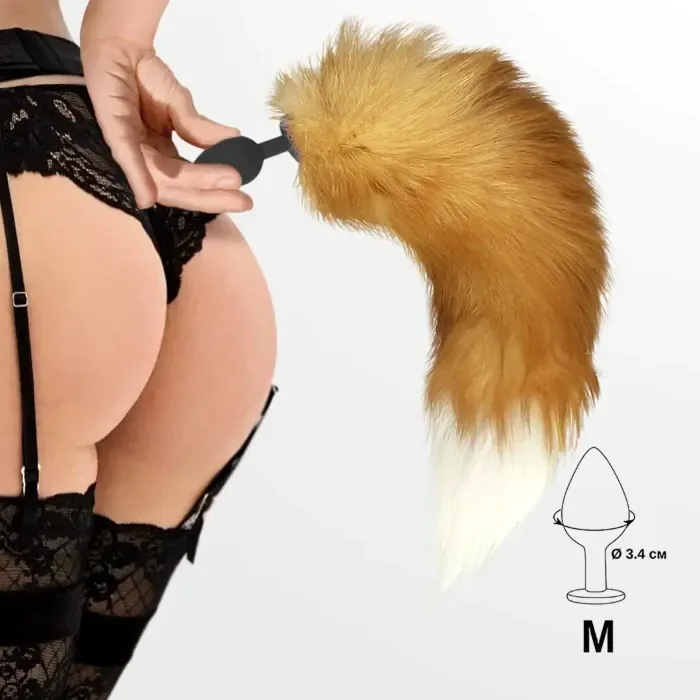 Силіконова анальна пробка Art of Sex Red Fox з хвостом із натурального хутра розмір М — фото 5