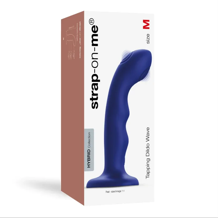 Насадка для страпона з подвійною точковою пульсацією Strap-On-Me Tapping Dildo Wave Night Blue М — фото 5