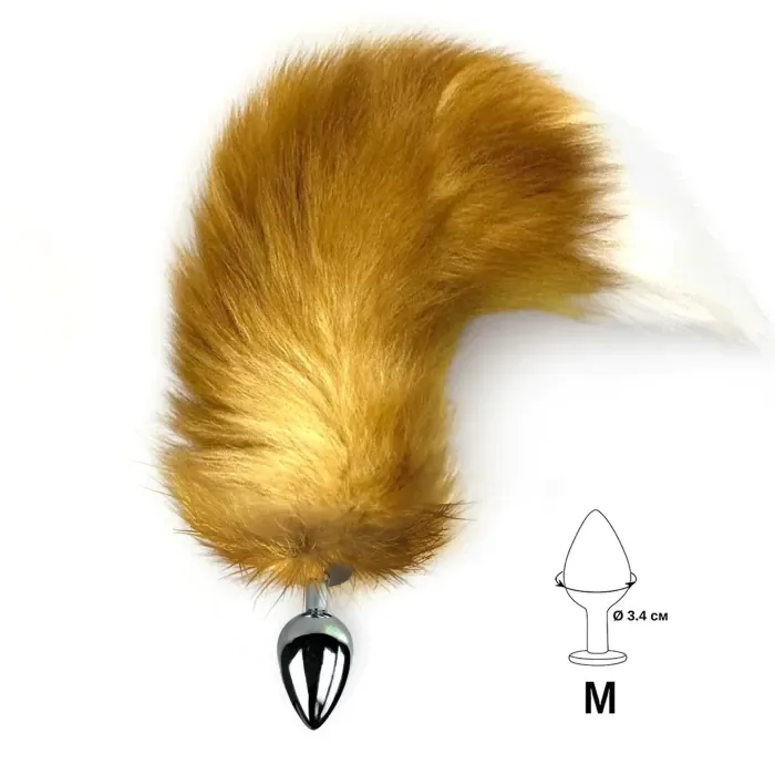 Металева анальна пробка Art of Sex Red Fox з хвостом із натурального хутра розмір М — фото 3