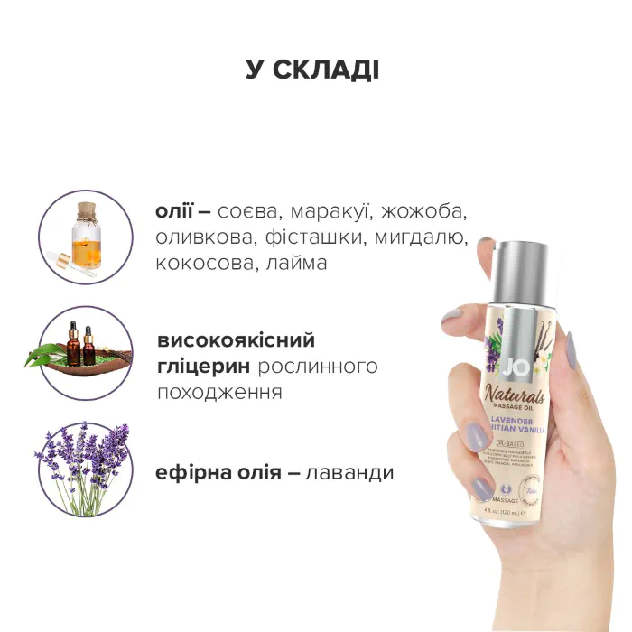 Масажне масло  JO Naturals Lavender & Vanilla 120 мл — фото 5