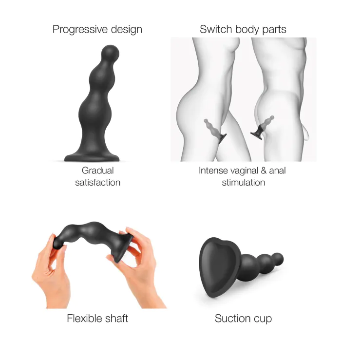 Насадка для страпона Strap-On-Me Dildo Plug Beads Black S — фото 3