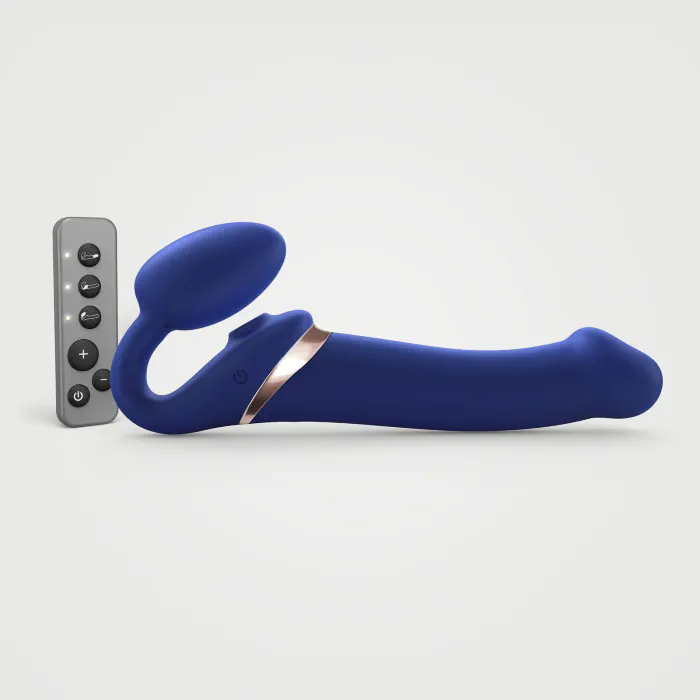 Безремінний вібрострапон з вакуумною стимуляцією Strap-On-Me Multi Orgasm Blue L