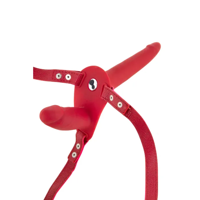 Подвійний страпон з вібрацією Fetish Tentation enjoy pain Vibrating Strap-On Red — фото 3