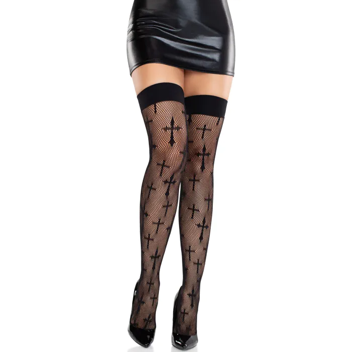 Панчохи Leg Avenue Worship Me Cross Net Thigh Highs One Size — фото 3