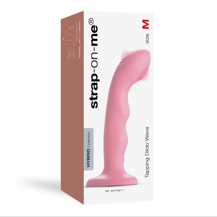 Насадка для страпона з подвійною точковою пульсацією Strap-On-Me Tapping Dildo Wave Coral Pink М — фото 5