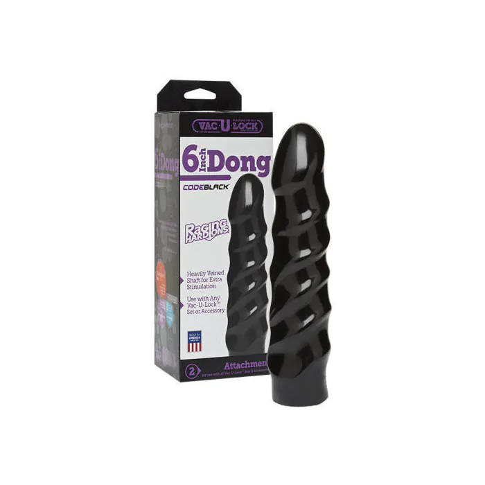 Фалоімітатор Doc Johnson CodeBlack  8 Inch Raging Vac-U-Lock зі стимулюючим рельєфом