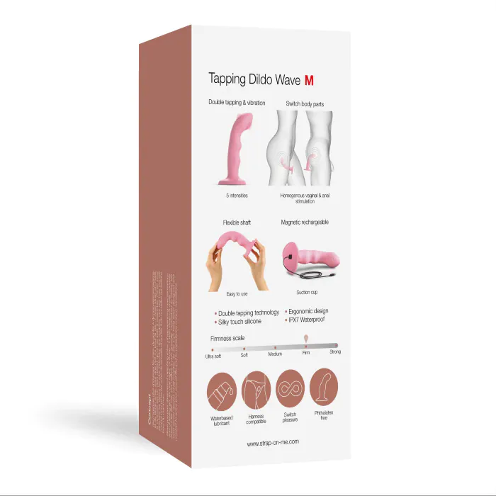 Насадка для страпона з подвійною точковою пульсацією Strap-On-Me Tapping Dildo Wave Coral Pink М — фото 6