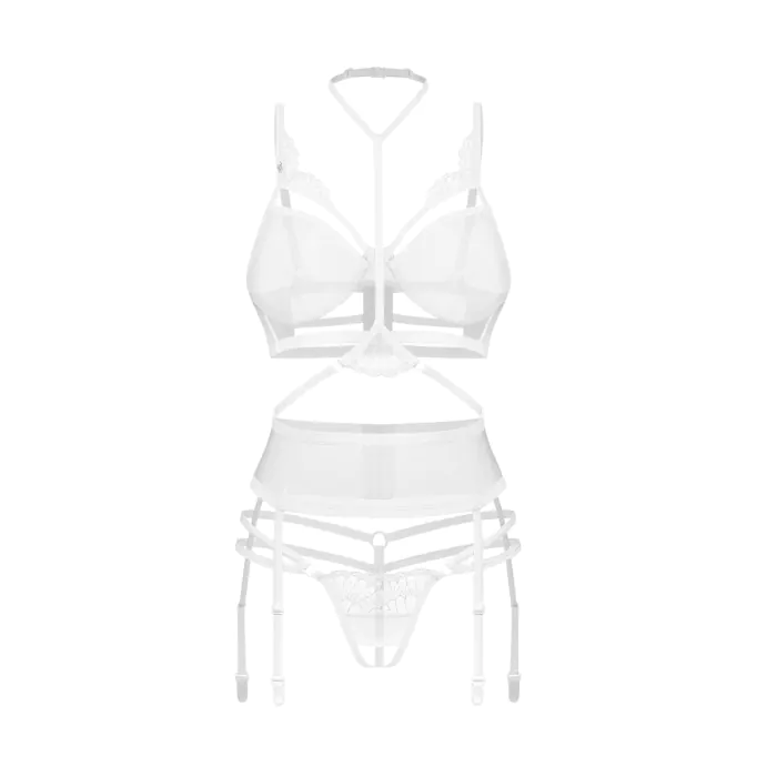 Комплект Obsessive Premisis White 3-pcs crotchless set