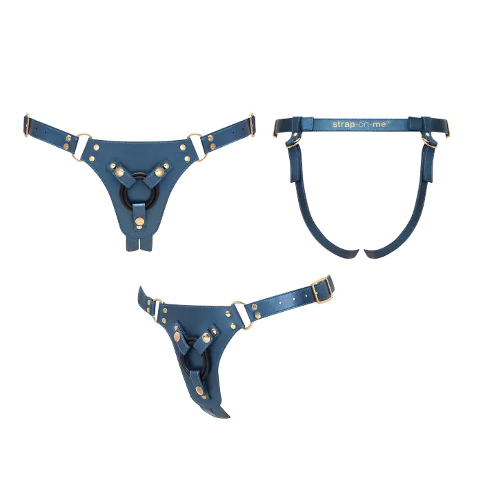 Трусики для страпона Strap-On-Me Leatherette Harness Generous One Size Blue — фото 7