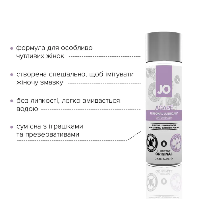 Змазка на водній основі JO Agape Original 60 мл — фото 3
