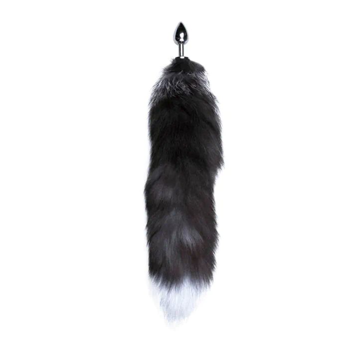 Металева анальна пробка Лисячий хвіст Alive Black And White Fox Tail S — фото 2