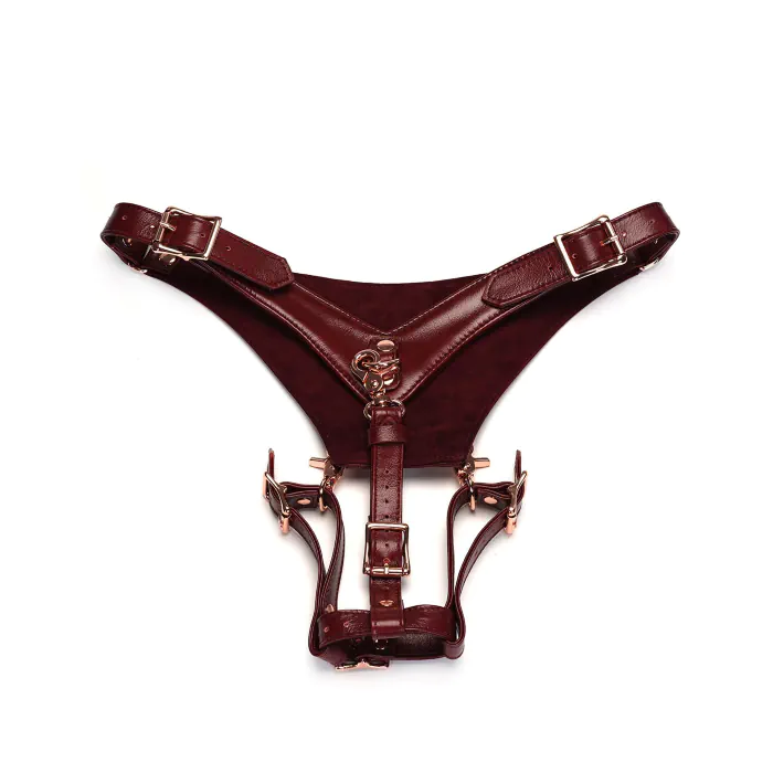 Шкіряні трусики для вібратора Liebe Seele Wine Red Forced Orgasm Strop — фото 2