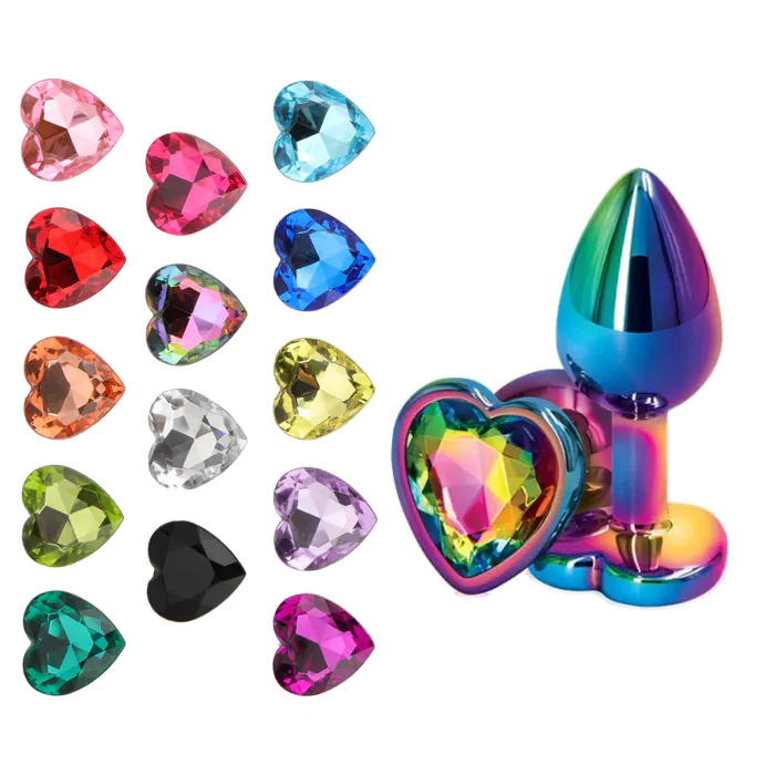 Анальна пробка металева Baby XXX Multicolour M з кристалом-серцем