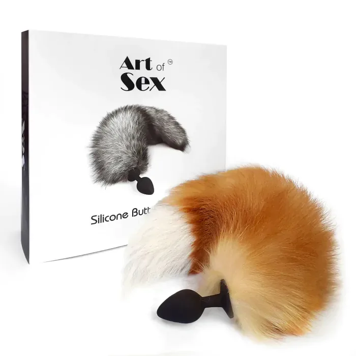 Силіконова анальна пробка Art of Sex Red Fox з хвостом із натурального хутра розмір М — фото 4