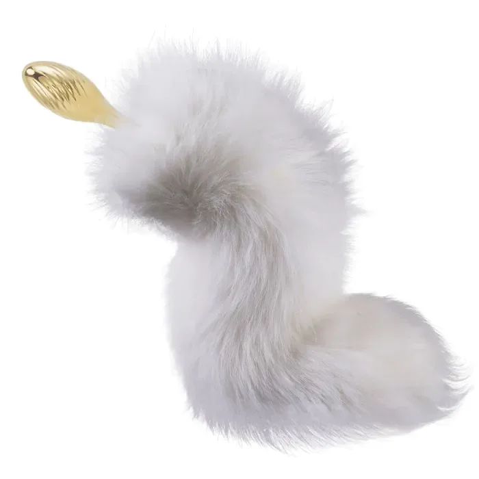 Металева анальна пробка Лисячий хвіст Lockink Sevanda White Fox-Tail Anal Pear-shape Plug — фото 5