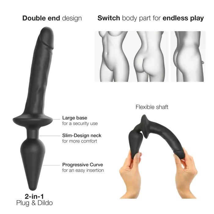 Анальна пробка з дилдо 2в1 Strap-On-Me Switch Plug-In Realistic Dildo Black L — фото 2