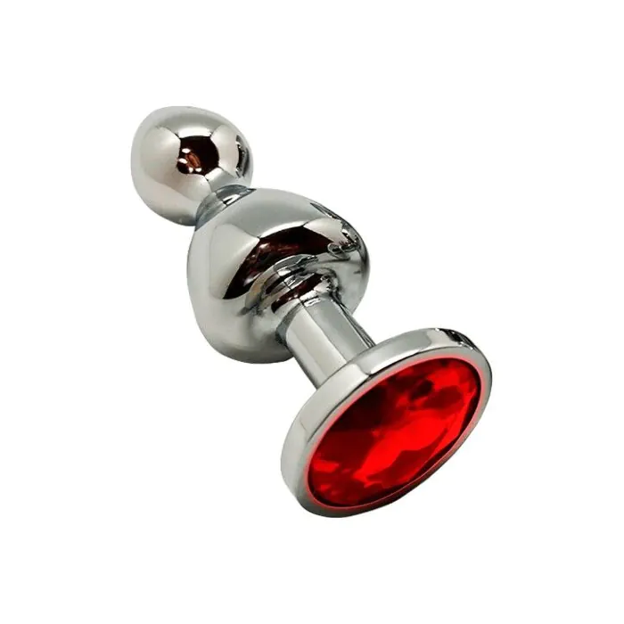 Металева анальна пробка Wooomy Lollypop Double Ball Metal Plug Red L
