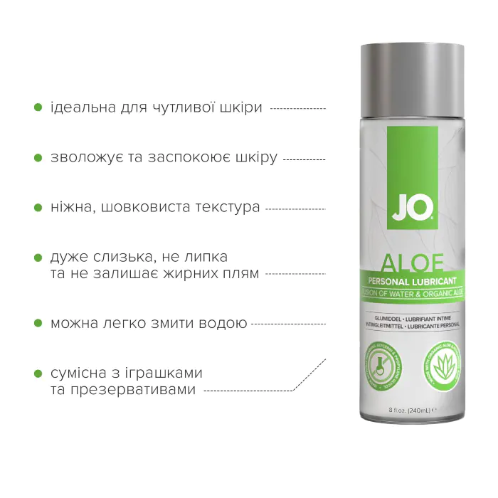 Змазка на водній основі JO H2O Organic Aloe 240 мл — фото 4