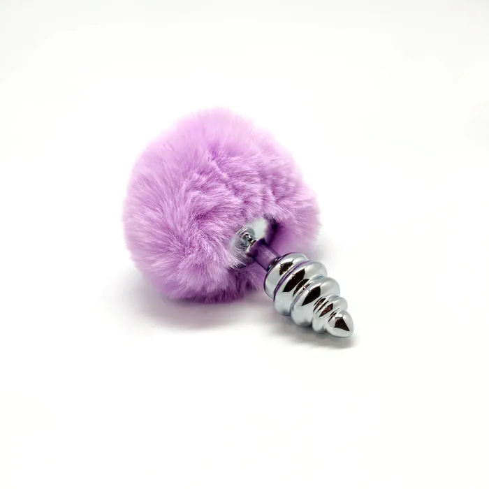 Металева анальна пробка Кролячий хвостик Alive Fluffy Twist Plug S Purple