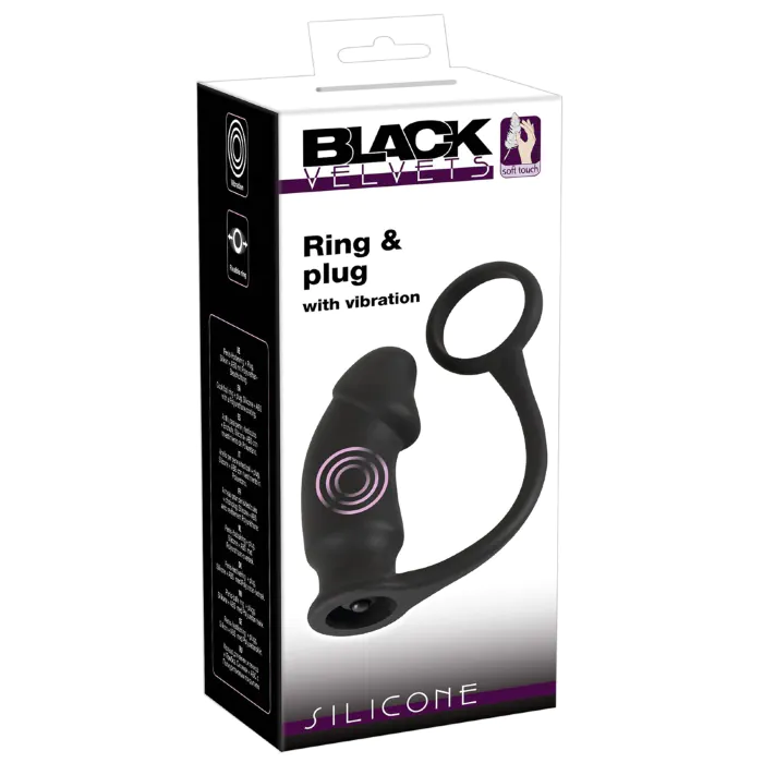 Анальна пробка Black Velvets Vibrating Ring + Plug — фото 9