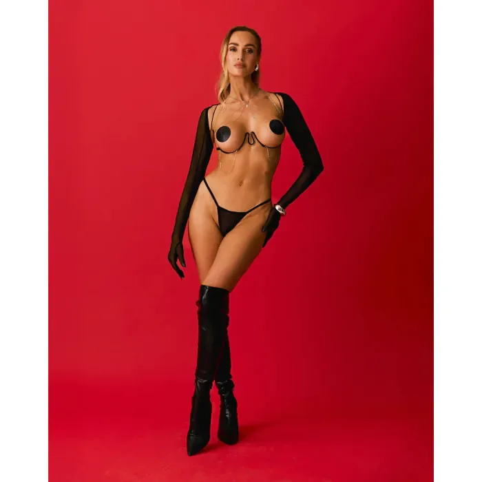 Прикраса на тіло Obsessive Lustique Black harness bra S/M/L — фото 4