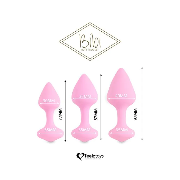 Набір силіконових анальних пробок FeelzToys - Bibi Butt Plug Set 3 pcs Pink — фото 2