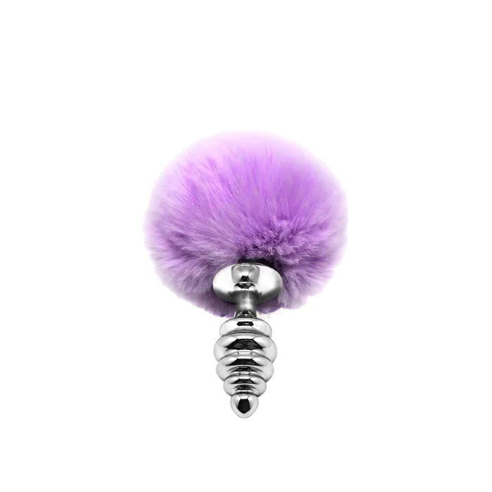 Металева анальна пробка Кролячий хвостик Alive Fluffy Twist Plug S Purple — фото 2
