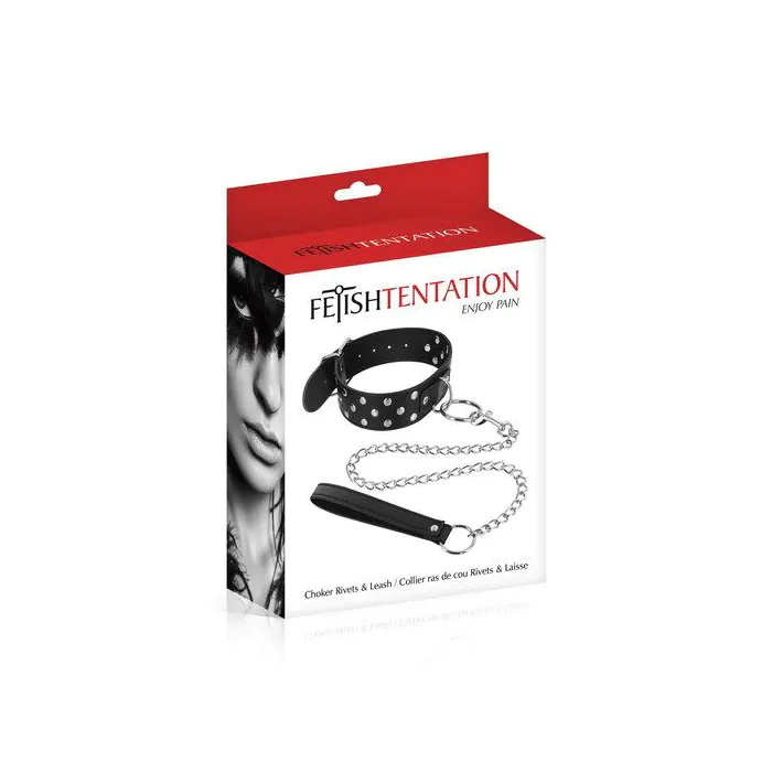 Нашийник із заклепками та з повідцем Fetish Tentation Rivets and Leash — фото 2