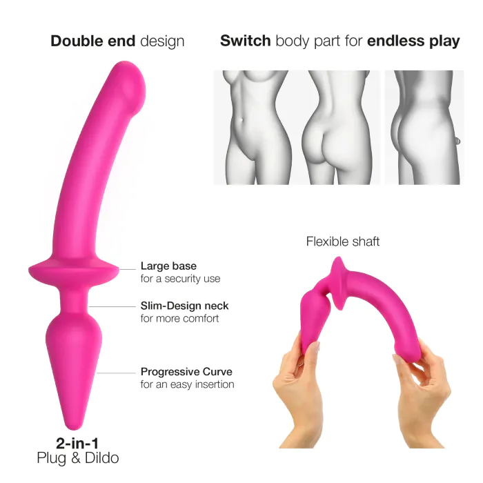 Анальна пробка з дилдо 2в1 Strap-On-Me Switch Plug-In Dildo Fuchsia L — фото 2