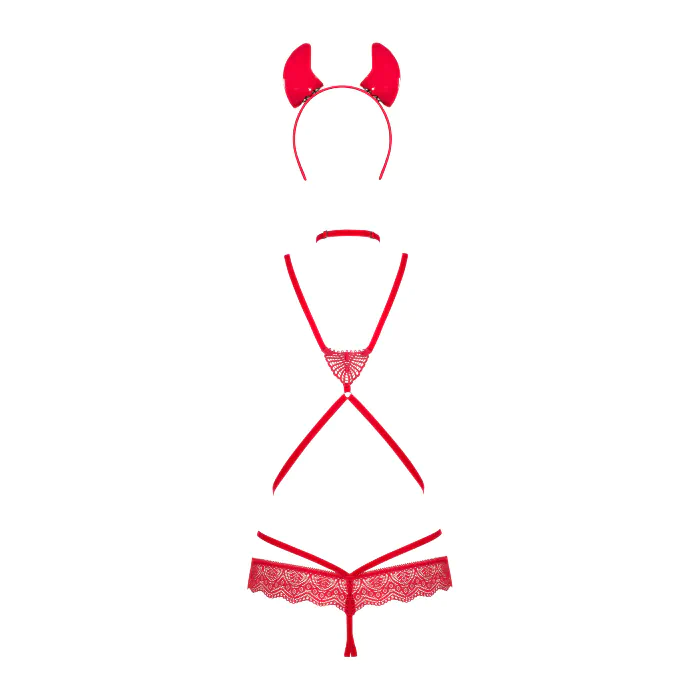 Костюм дияволиці Obsessive Evilia Red Bodysuit — фото 5