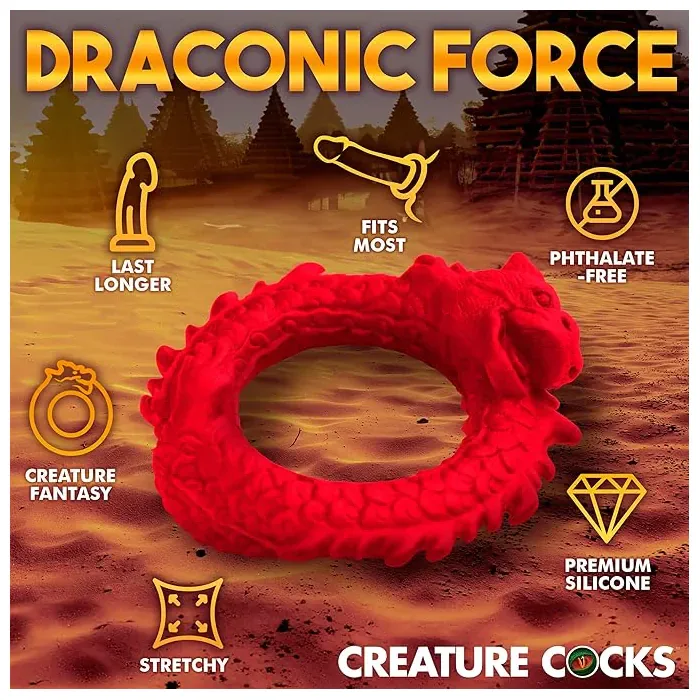 Ерекційне кільце Creature Cocks Rise of the Dragon Silicone Penis Ring Red — фото 10