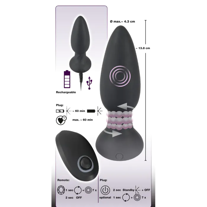Анальна пробка Black Velvets RC Rotating & Vibrating Plug Black — фото 10