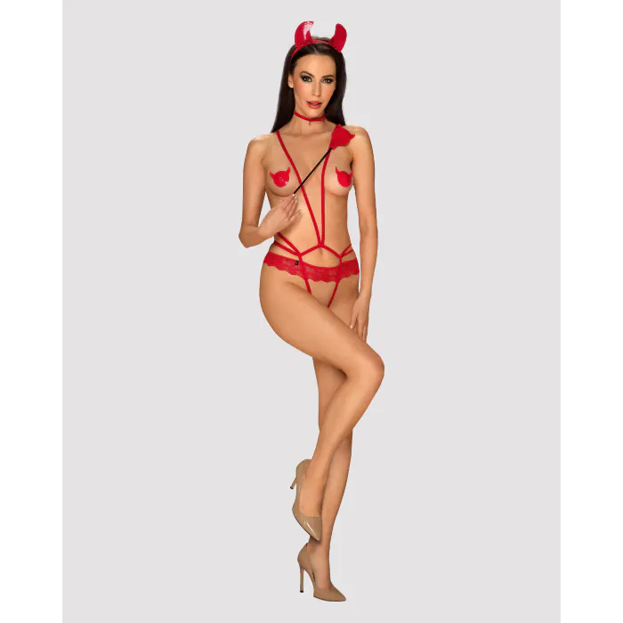 Костюм дияволиці Obsessive Evilia Red Bodysuit