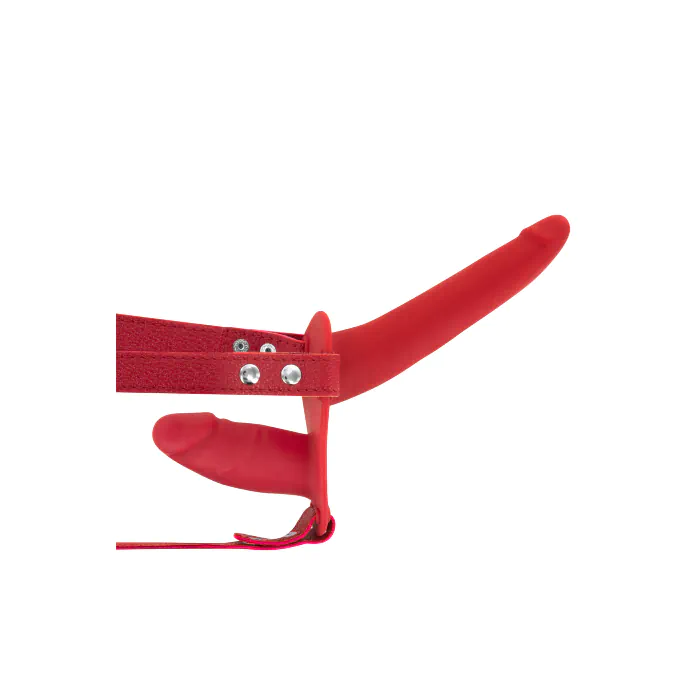 Подвійний страпон з вібрацією Fetish Tentation enjoy pain Vibrating Strap-On Red — фото 2