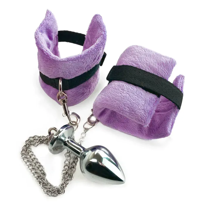 Наручники з металевою анальною пробкою Art of Sex розмір М Purple — фото 2